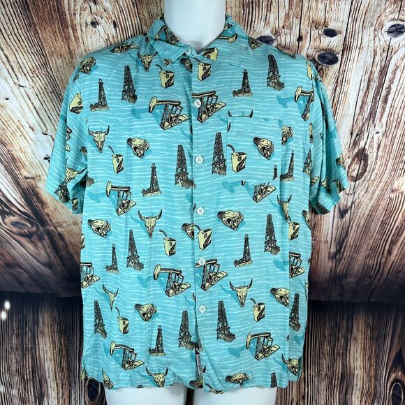 Rowdy Gentleman Other - Vintage Rowdy Gentleman Men's Size Medium Teal Blue Hawaiian Button Dress Shirt